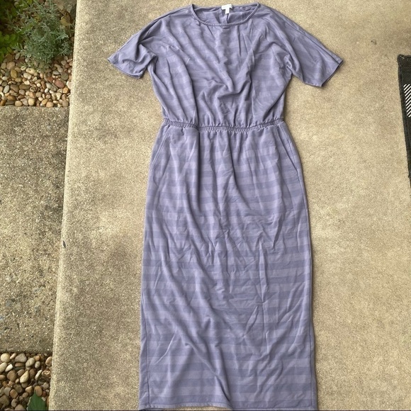 Garnet Hill Tecell Striped Dress Womens Medium Gray Short Sleeve - Picture 1 of 5